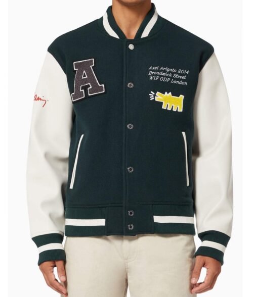 Axel Arigato Keith Haring Letterman Green and White Jacket