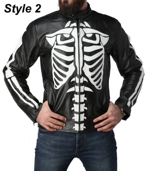 Axl Rose Guns N Roses Skeleton Biker Leather Jacket - Image 2