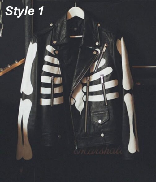 Axl Rose Guns N Roses Skeleton Biker Leather Jacket - Image 5