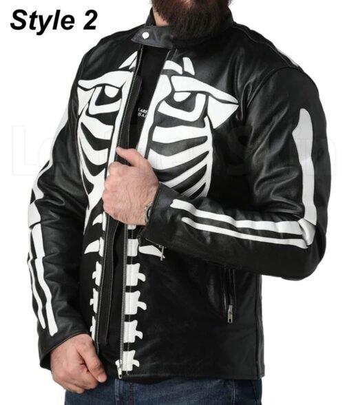 Axl Rose Guns N Roses Skeleton Biker Leather Jacket - Image 7