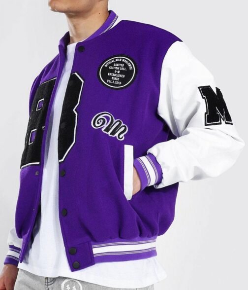 B Patch Letterman Varsity with Leather Look Sleeves - Image 3