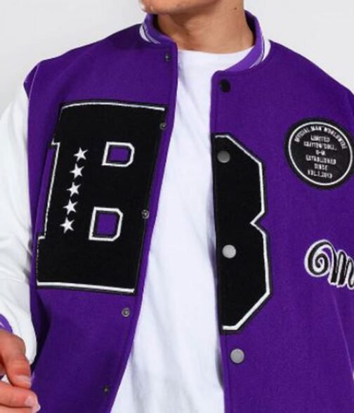 B Patch Letterman Varsity with Leather Look Sleeves - Image 8