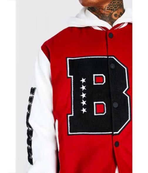 B Patch Letterman Varsity with Leather Look Sleeves - Image 10