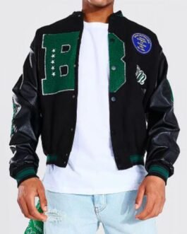 B Patch Letterman Varsity with Leather Look Sleeves