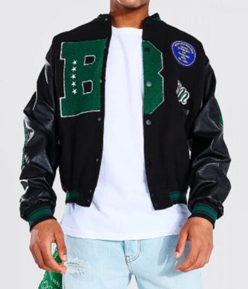 B Patch Letterman Varsity with Leather Look Sleeves - Image 2