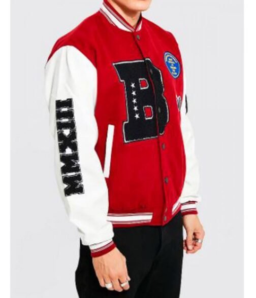 B Patch Letterman Varsity with Leather Look Sleeves - Image 7