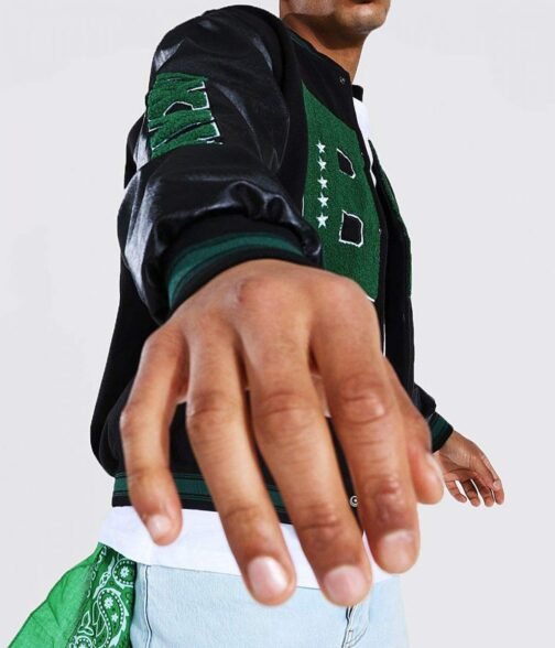 B Patch Letterman Varsity with Leather Look Sleeves - Image 11