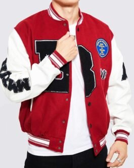 B Patch Letterman Varsity with Leather Look Sleeves