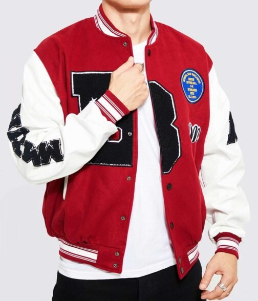 B Patch Letterman Varsity with Leather Look Sleeves