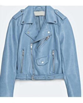 Women’s Asymmetrical Zipper Baby Blue Jacket