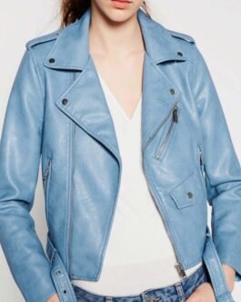 Women’s Asymmetrical Zipper Baby Blue Jacket
