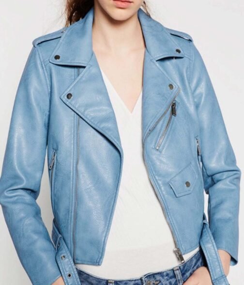 Women’s Asymmetrical Zipper Baby Blue Jacket