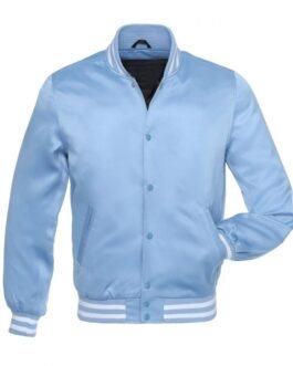 Women’s Baby Blue Satin Bomber Varsity Jacket