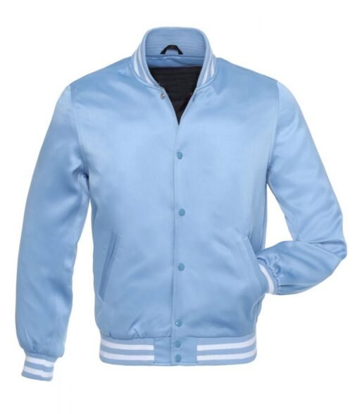 Women’s Baby Blue Satin Bomber Varsity Jacket