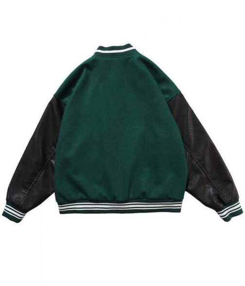 Skeleton Bad To The Bone Patchwork Varsity Wool/Leather Jacket - Image 4