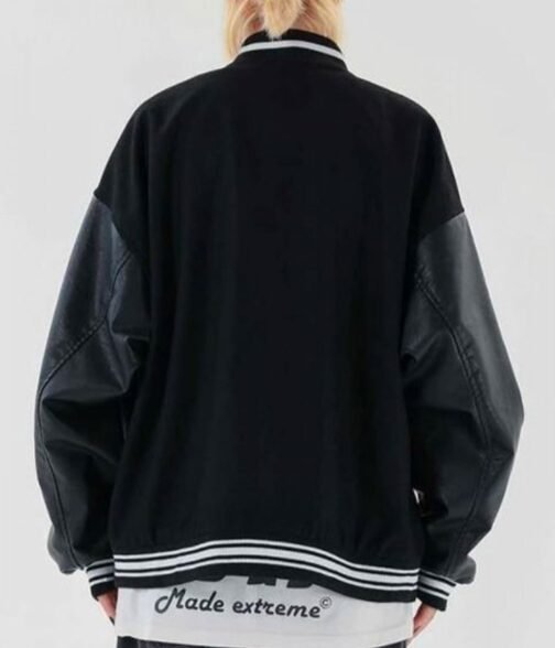 Skeleton Bad To The Bone Patchwork Varsity Wool/Leather Jacket - Image 12