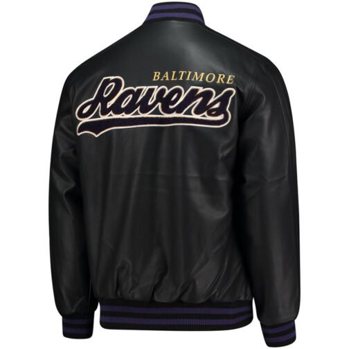 Baltimore Ravens Black Leather Bomber Jacket - Image 2