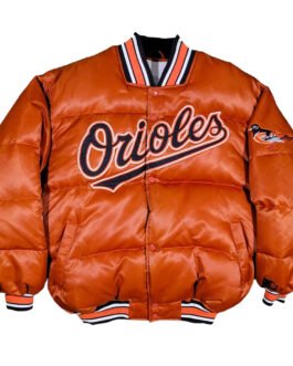 90’s Baltimore Orioles Puffer Orange Satin Jacket