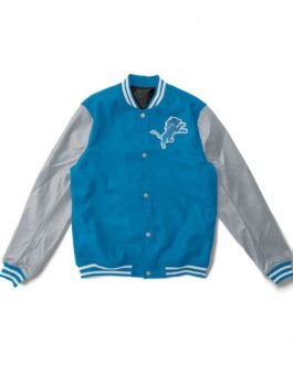 Varsity Detroit Lions Light Blue and Gray Two Tone Jacket