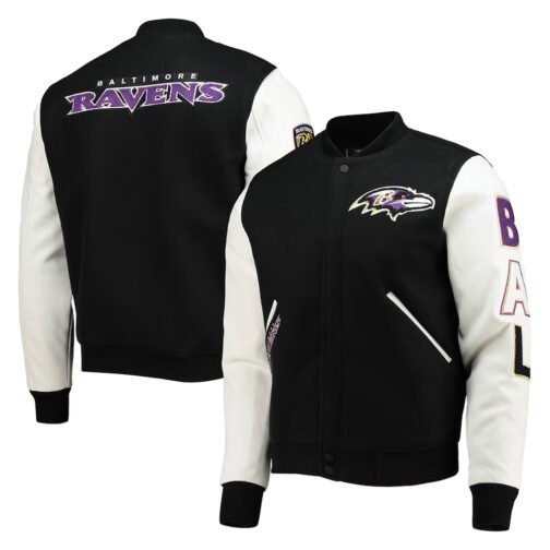 Baltimore Ravens Logo Black and White Varsity Jacket - Image 3