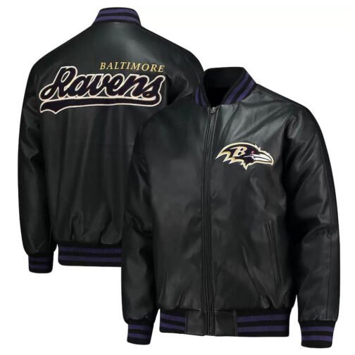 Baltimore Ravens Black Leather Bomber Jacket - Image 5