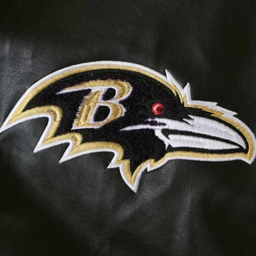 Baltimore Ravens Black Leather Bomber Jacket - Image 4