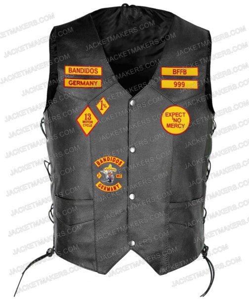 Men’s Bandidos Biker Leather Vest - Image 2