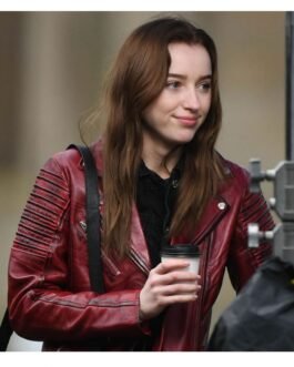 Bank of Dave Phoebe Dynevor Red Leather Jacket