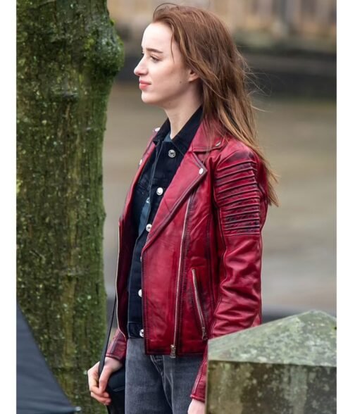 Bank of Dave Phoebe Dynevor Red Leather Jacket - Image 3