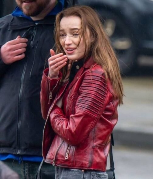 Bank of Dave Phoebe Dynevor Red Leather Jacket - Image 4