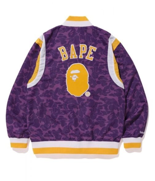 Lakers Bape X Purple Satin Jacket - Image 2