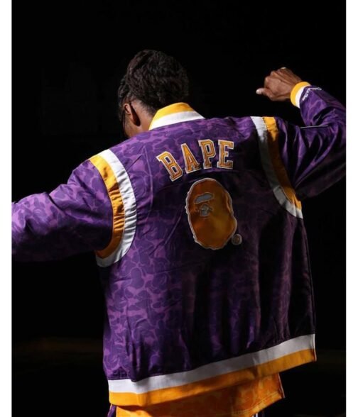 Lakers Bape X Purple Satin Jacket - Image 4