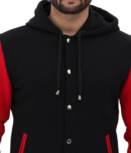 Men’s Salerno Red and Black Varsity Jacket with Hood - Image 5