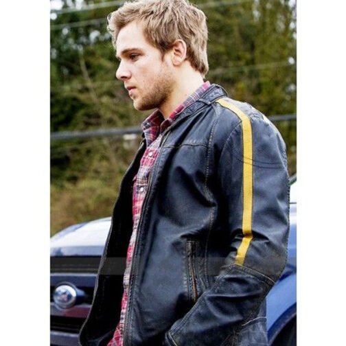 Bates Motel Max Thieriot Yellow Striped Leather Jacket - Image 4