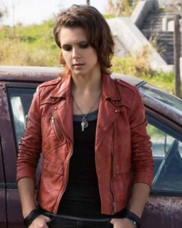 Paloma Kwiatkowski Bates Motel Red Leather Jacket