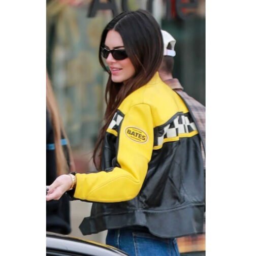 Kendall Jenner Race Flag Cafe Racer Leather Jacket - Image 13