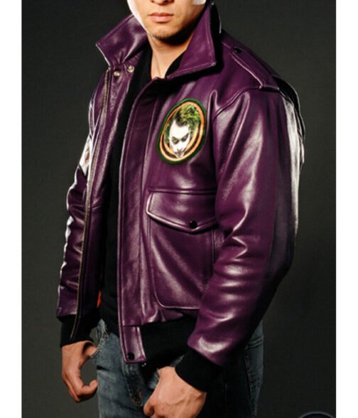 Batman Joker Goon Purple Bomber Leather Jacket - Image 3