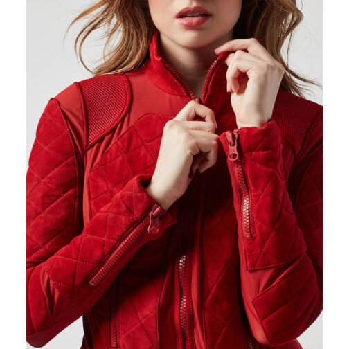 Bayley WWE Suede Quilted Red Jacket - Image 4