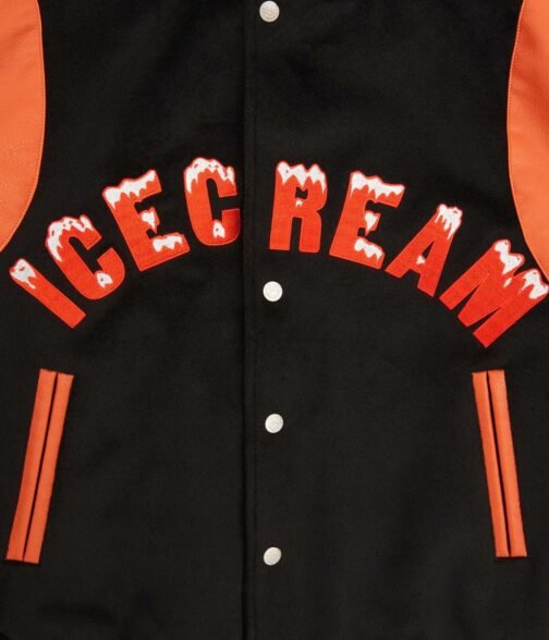 Icecream BBC Embroidered Black Varsity Jacket - Image 4