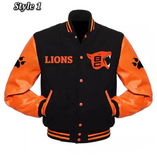 BC Lions Varsity Black and Orange Jacket