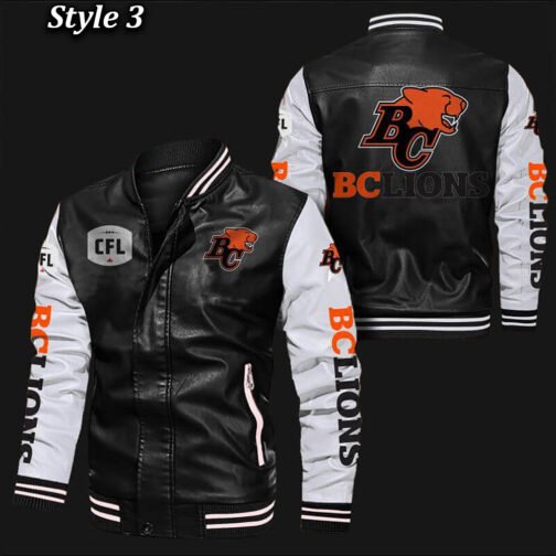 BC Lions Bomber Varsity Leather Jacket - Image 3