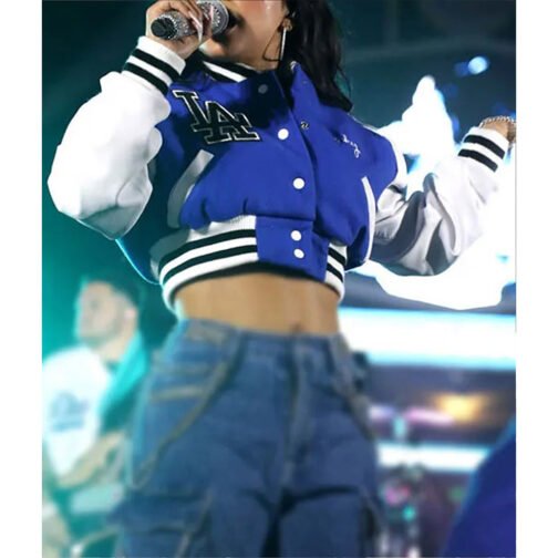 LA Cropped Becky G Letterman Jacket - Image 9