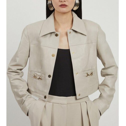 Women’s Snaffle Trim Leather Jacket - Image 3