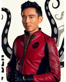 Justin H Min The Umbrella Academy S03 Red and Black Leather Jacket