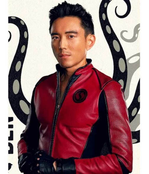 Justin H Min The Umbrella Academy S03 Red and Black Leather Jacket