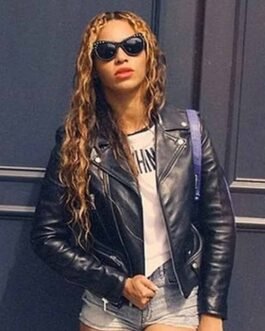 Beyonce Black Biker Cropped Leather Jacket