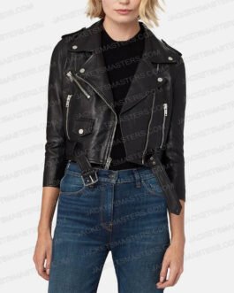 Beyonce Black Biker Cropped Leather Jacket