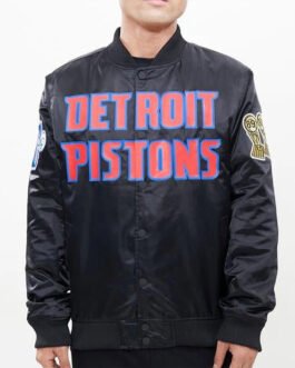 Detroit Pistons Big Logo Black Satin Jacket
