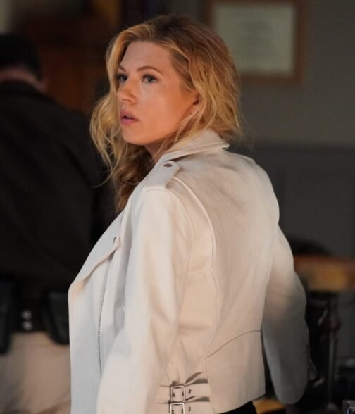 Katheryn Winnick Big Sky White Leather Biker Jacket - Image 5