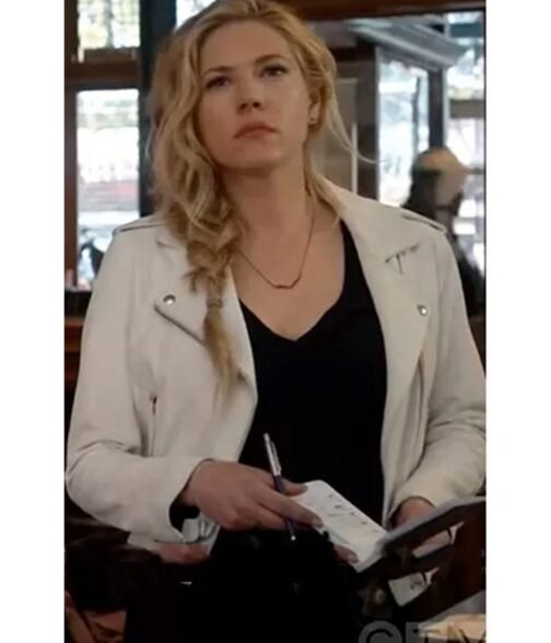 Katheryn Winnick Big Sky White Leather Biker Jacket - Image 2